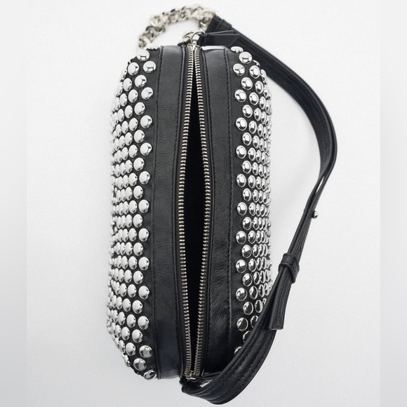 Zara Black Studded Rocker Shoulder Bag - Picture 5 of 8